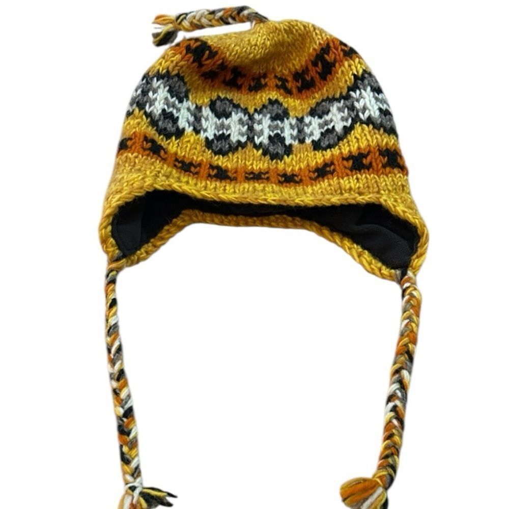 Kyber Wool colorful beanie made in Nepal fleece lined with earflaps